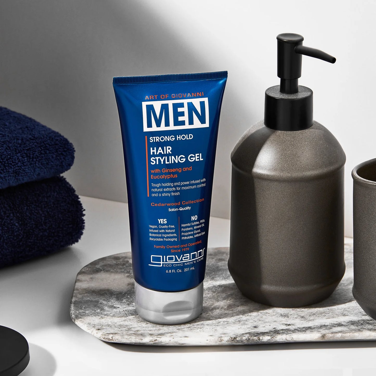 Giovanni MEN Strong Hold Hair Styling Gel – with Ginseng and Eucalyptus, 201ml